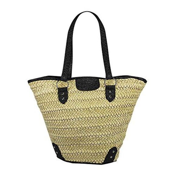 Braided Beach Tote Bag With Croc Trim - Picture 4 of 6